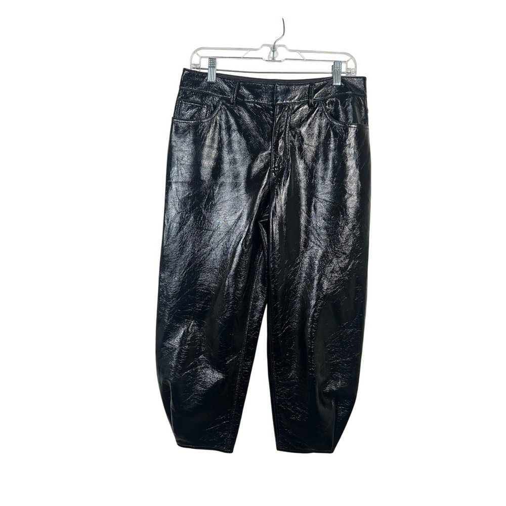 Tibi Patent Faux Leather Pants Women 28 Black Excellent High Shine Barrell
